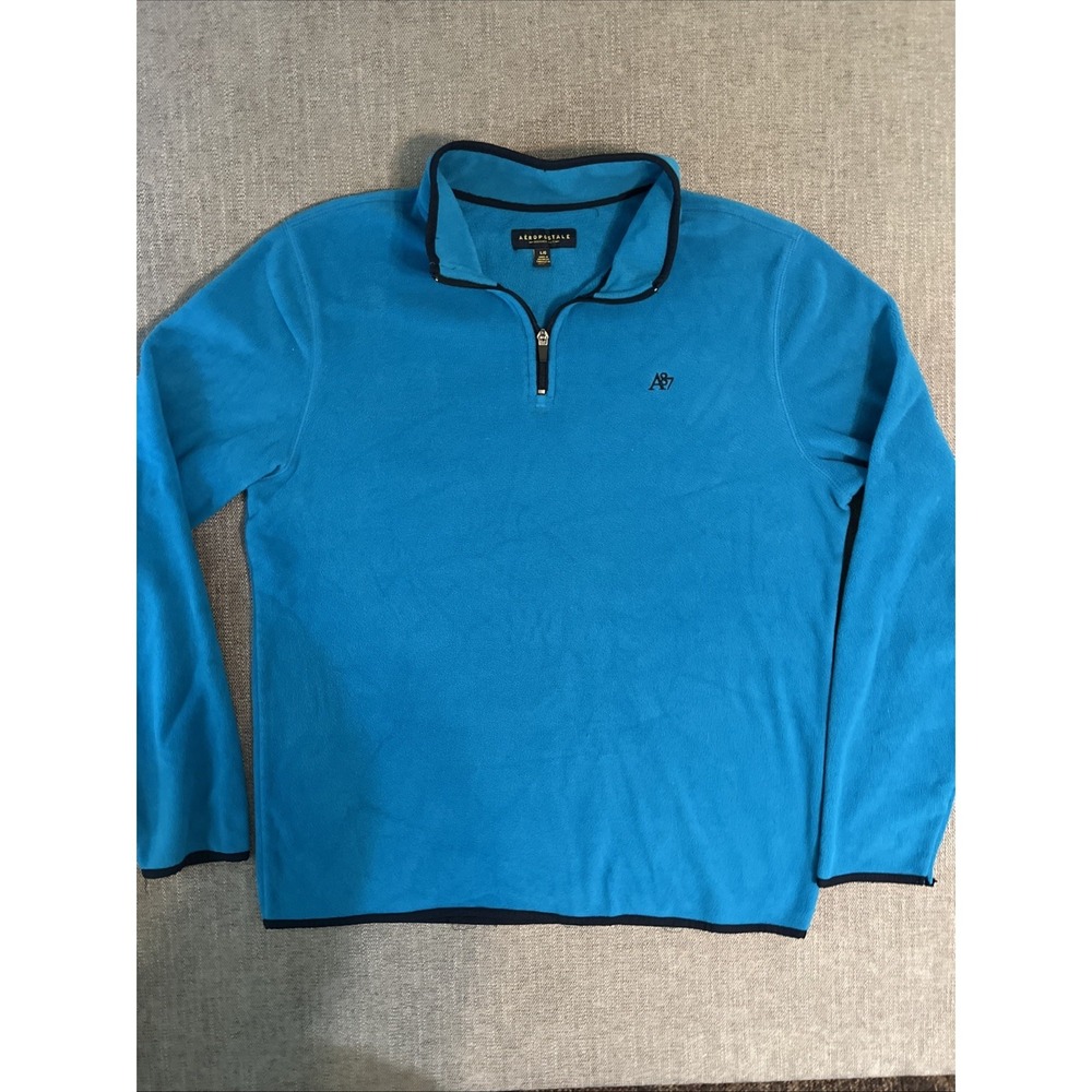 Aeropostale 1/4 Zip Fleece Pullover Men's Large Blue Preppy Outdoor Hiking